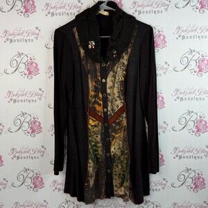 Crisca cardigan, long sweater button up abstract BoHo Textured Gray Cardigan